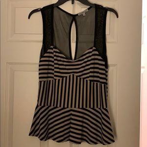 Striped Black and Tan peplum top - worn once